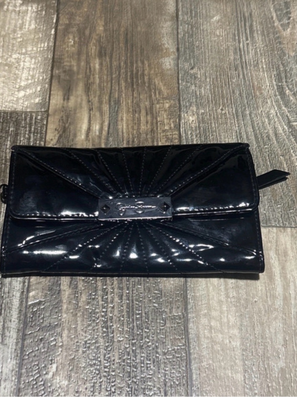 Jessica Simpson Black Patent Quilted Wallet Clutch